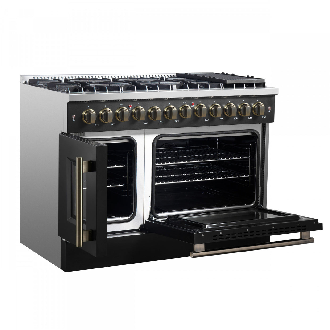 Forno Galiano 48" Black French Door Freestanding Dual Fuel Double Oven Range (6.58 Cu. Ft.) - FFSGS6356-48BLK