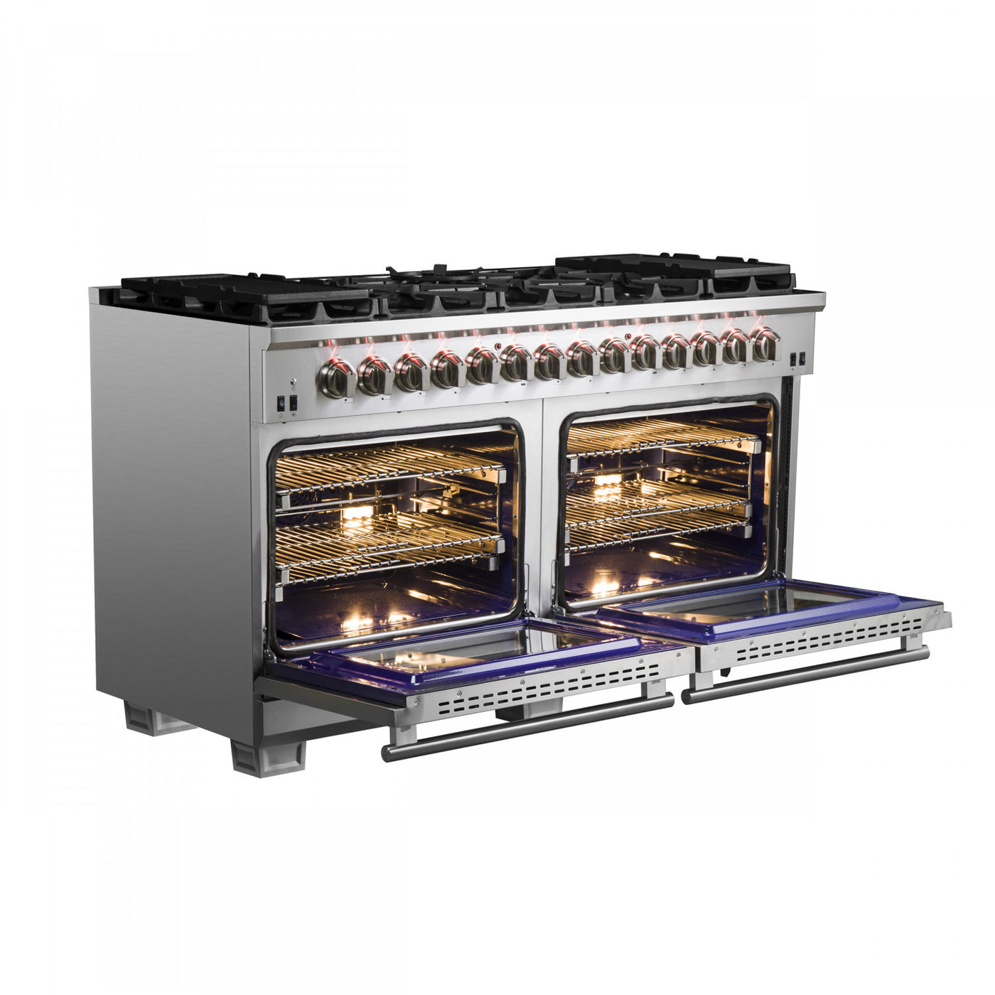 Forno Capriasca 60" Stainless Steel Freestanding Dual Fuel Double Oven Range With True Convection And Air Fry (8.54 Cu. Ft.) - FFSGS6187-60