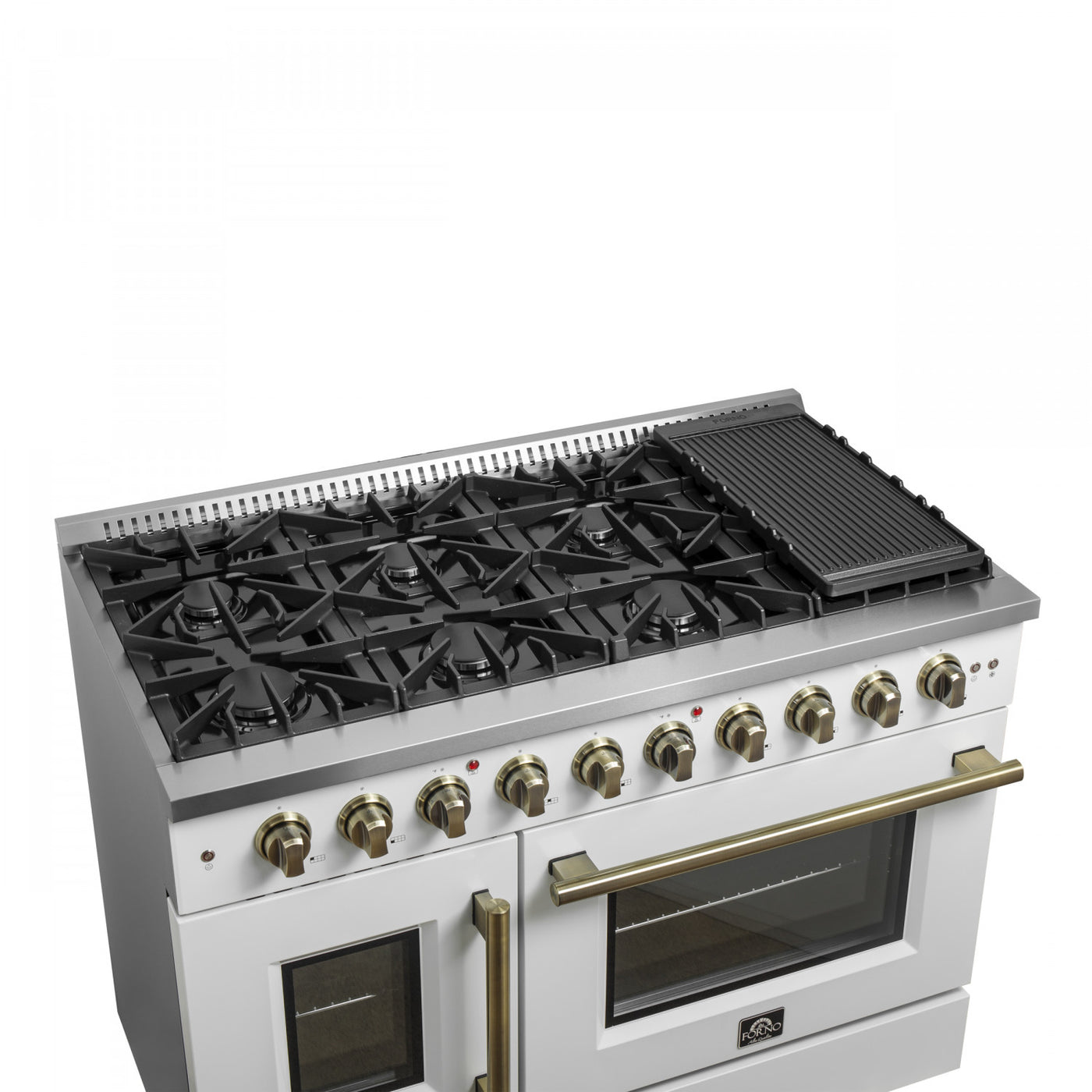 Forno Galiano 48" White Freestanding French Door Double Oven Gas Range (6.58 Cu. Ft.) - FFSGS6444-48WHT