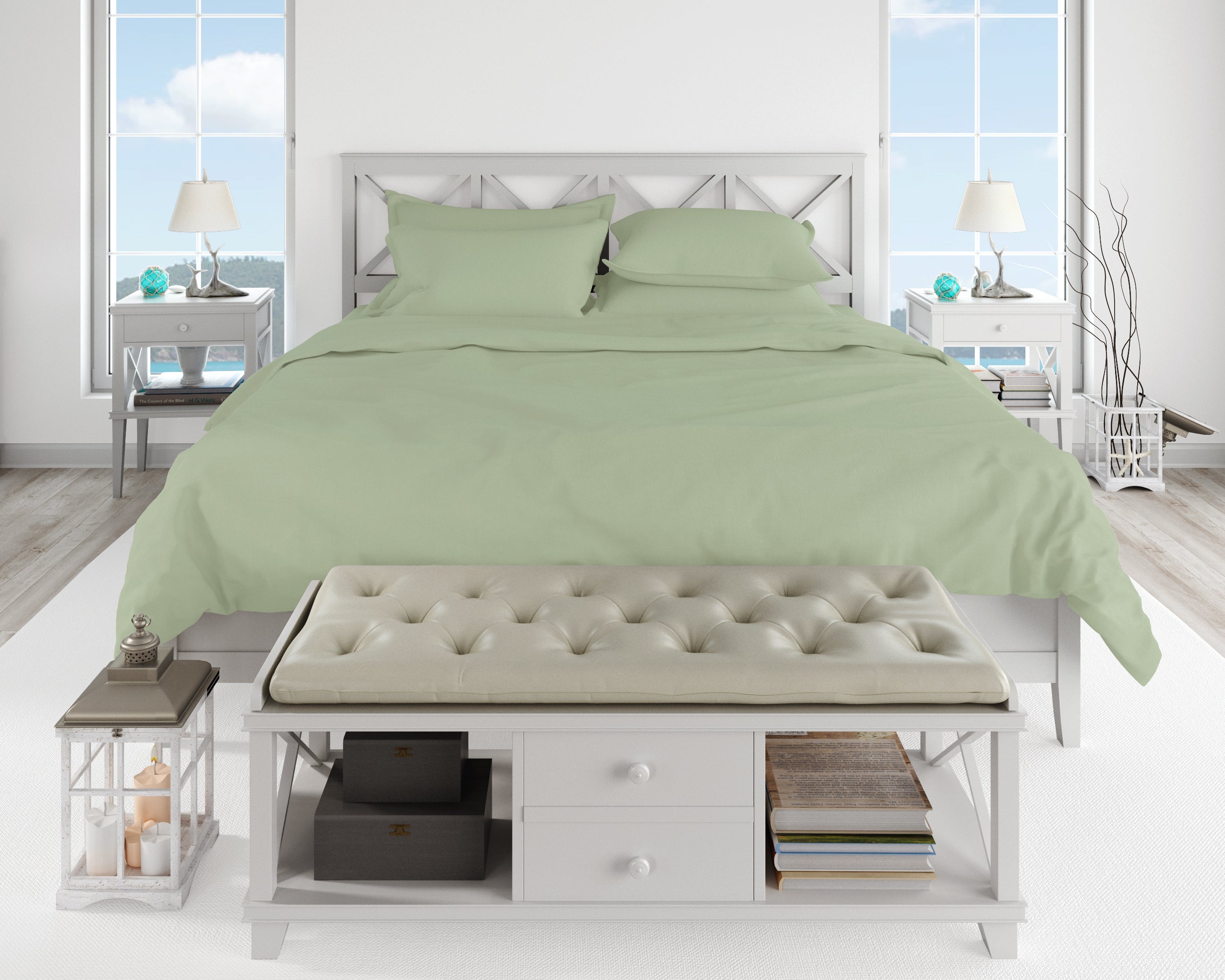 Cotton House 600 Thread Count 100% Egyptian Cotton Queen Sheet Set - Sage Green