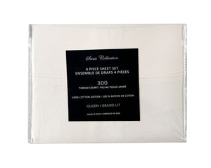 Cotton House 100% Cotton Queen Sheet Set - 300 Thread Count Ivory