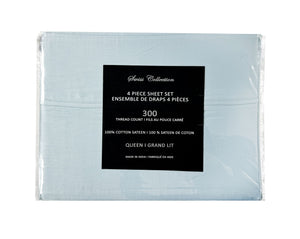 Cotton House 100% Cotton Queen Sheet Set - 300 Thread Count Light Blue