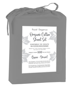 Cotton House 100% Organic Cotton King Sheet Set - 500 Thread Count Charcoal