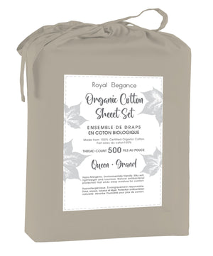 Cotton House 100% Organic Cotton Queen Sheet Set - 500 Thread Count Taupe