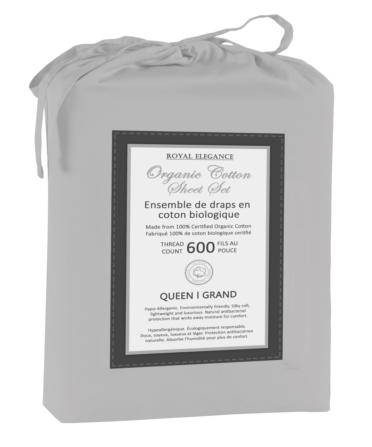 Cotton House 100% Organic Cotton Queen Sheet Set - 600 Thread Count Silver