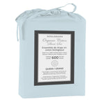 Cotton House 100% Organic Cotton Queen Sheet Set - 600 Thread Count Blue
