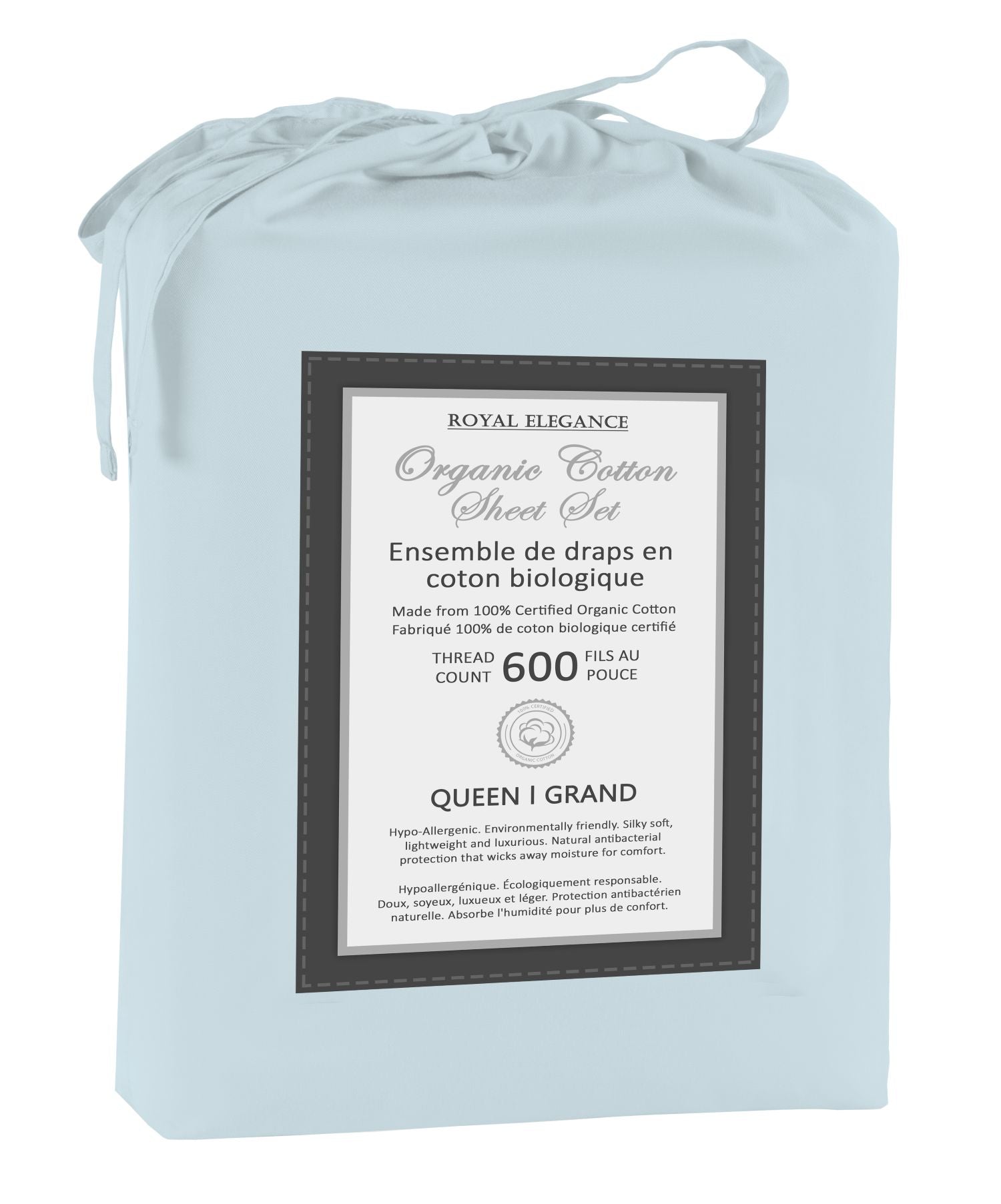 Cotton House 100% Organic Cotton Queen Sheet Set - 600 Thread Count Blue