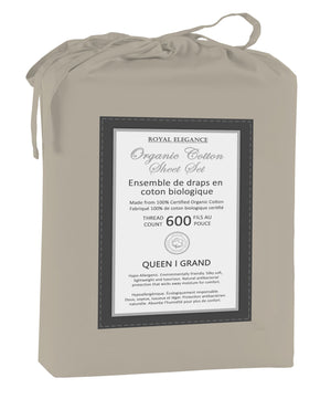 Cotton House 100% Organic Cotton King Sheet Set - 600 Thread Count Beige