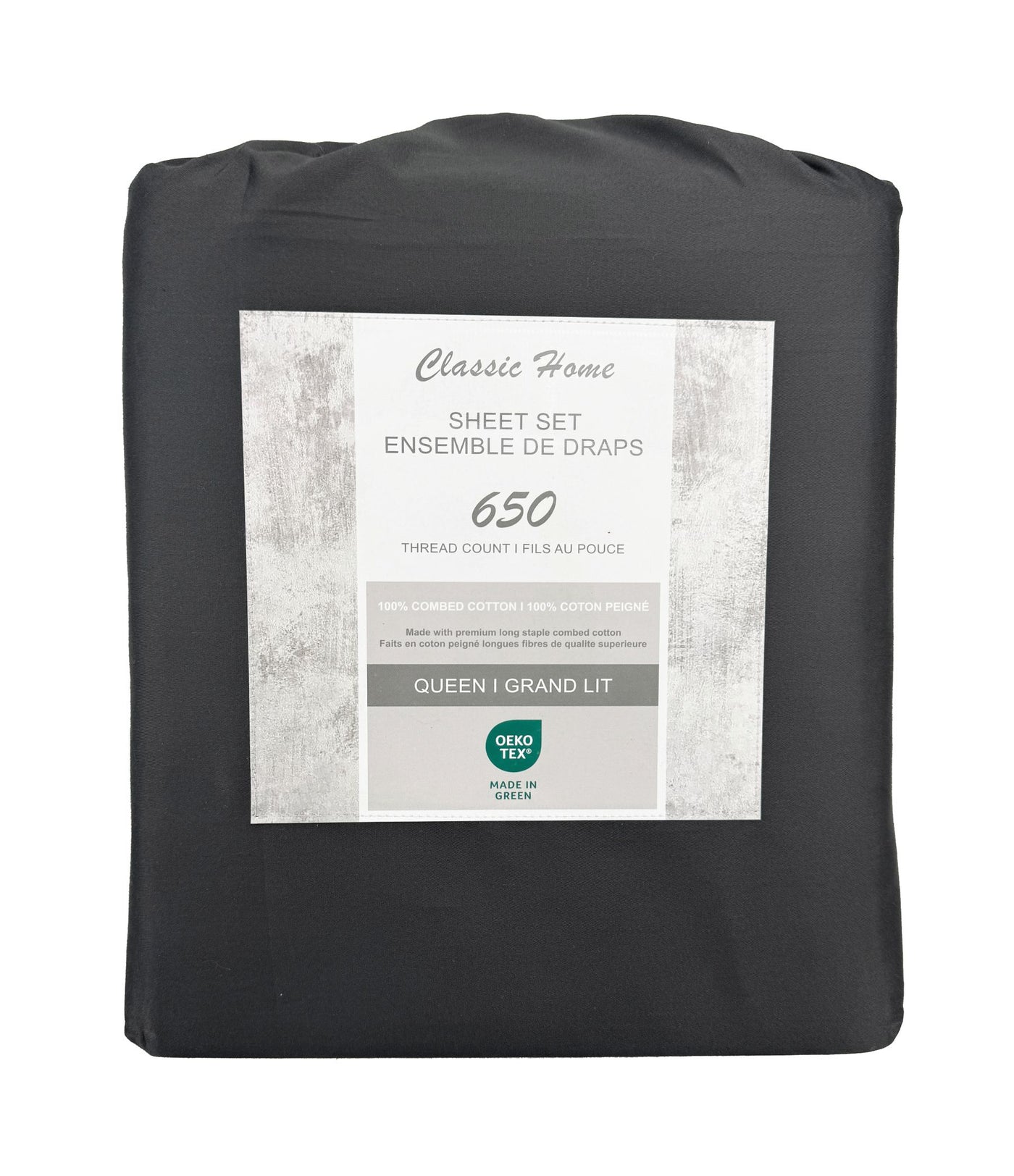 Cotton House 100% Combed Cotton King Sheet Set - 650 Thread Count Charcoal