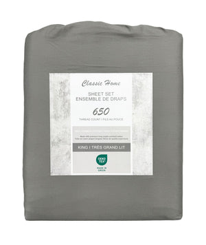 Cotton House 100% Combed Cotton Queen Sheet Set - 650 Thread Count Light Grey