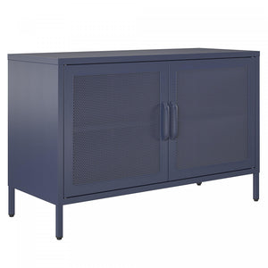 Channing Wide 2 Door Storage Cabinet with Mesh Metal - Navy