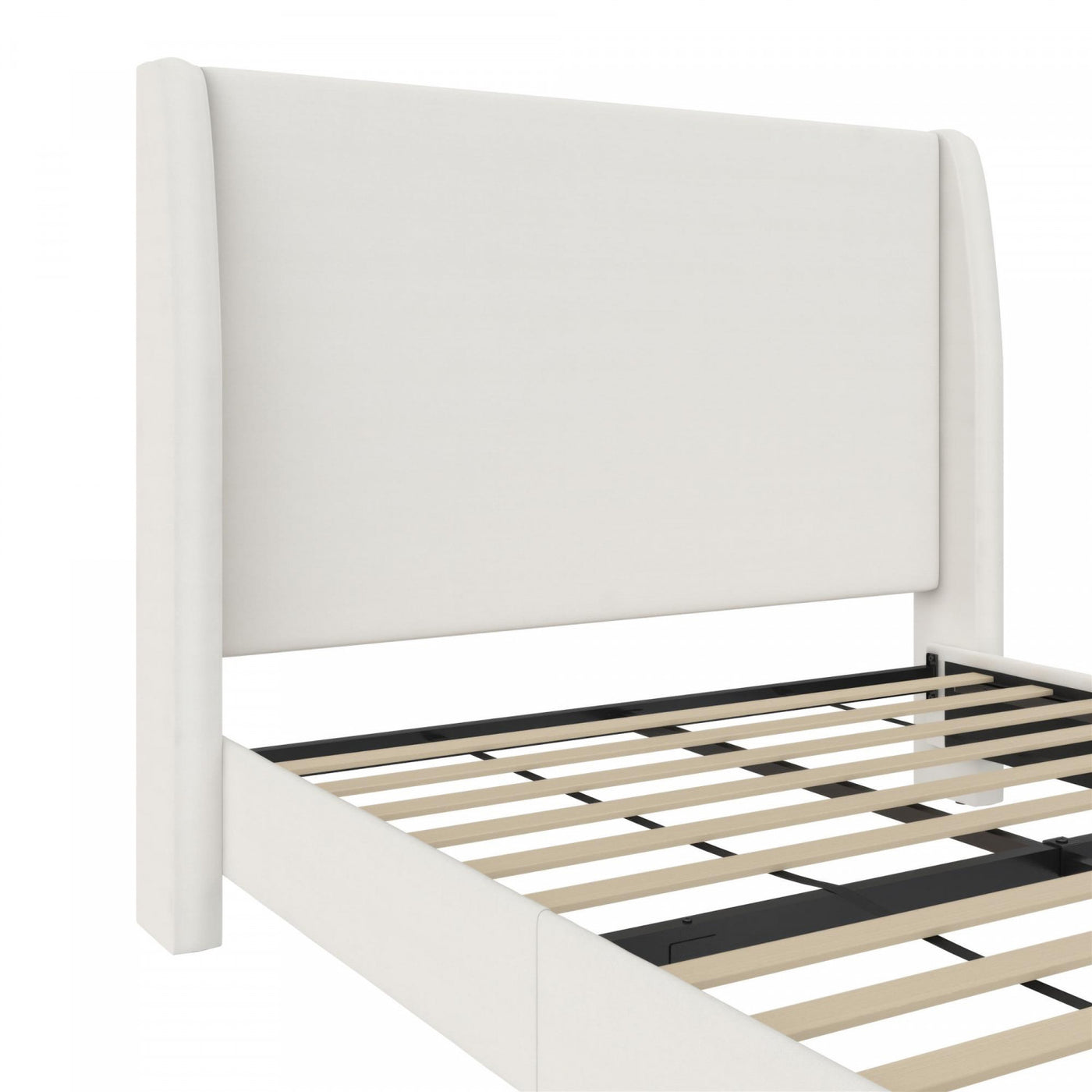 Tess Upholstered Wingback Queen Bed - Ivory Linen