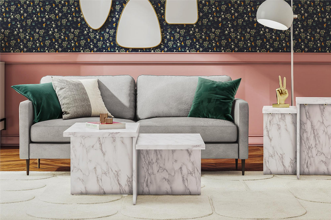 Brielle Two-Tiered Coffee Table - Faux White Marble
