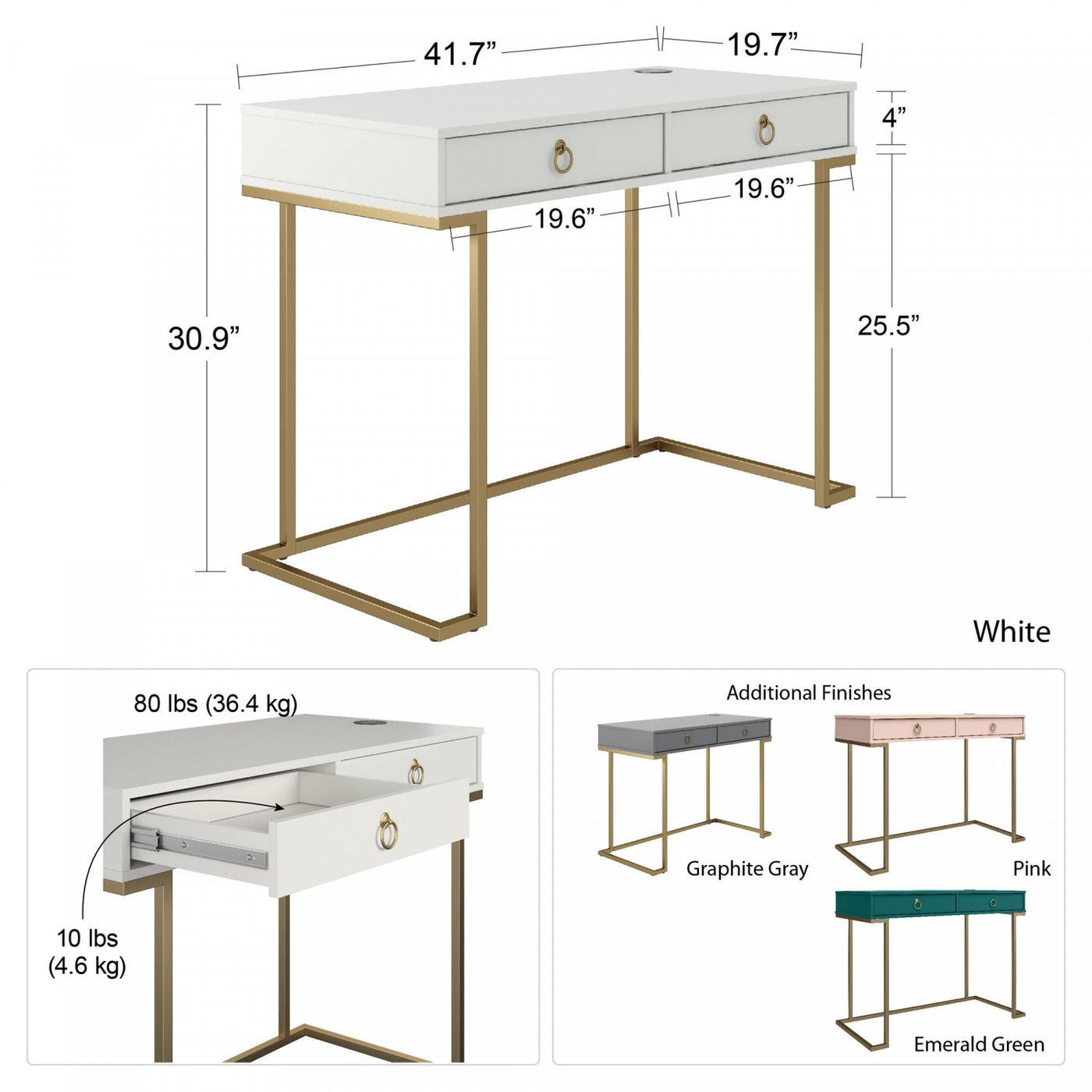 Camila Writing Desk - White