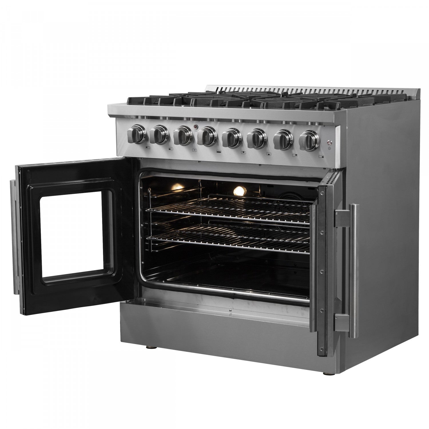 Forno Galiano 36" Stainless Steel French Door Dual Fuel Range with True Convection (5.36 Cu. Ft.) - FFSGS6356-36