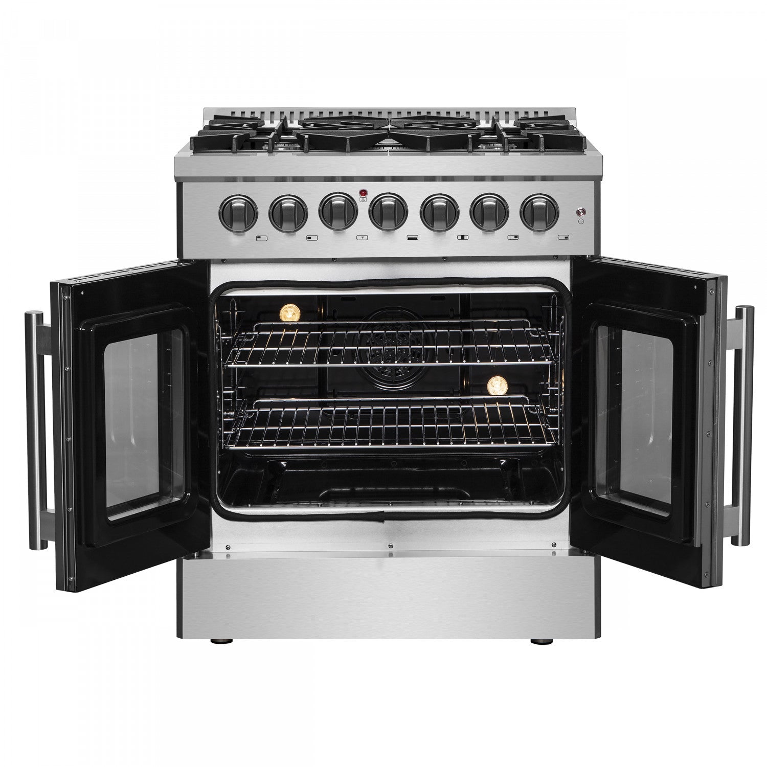 Forno Galiano 30" Stainless Steel French Door Dual Fuel Range with True Convection (4.32 Cu. Ft.) - FFSGS6356-30