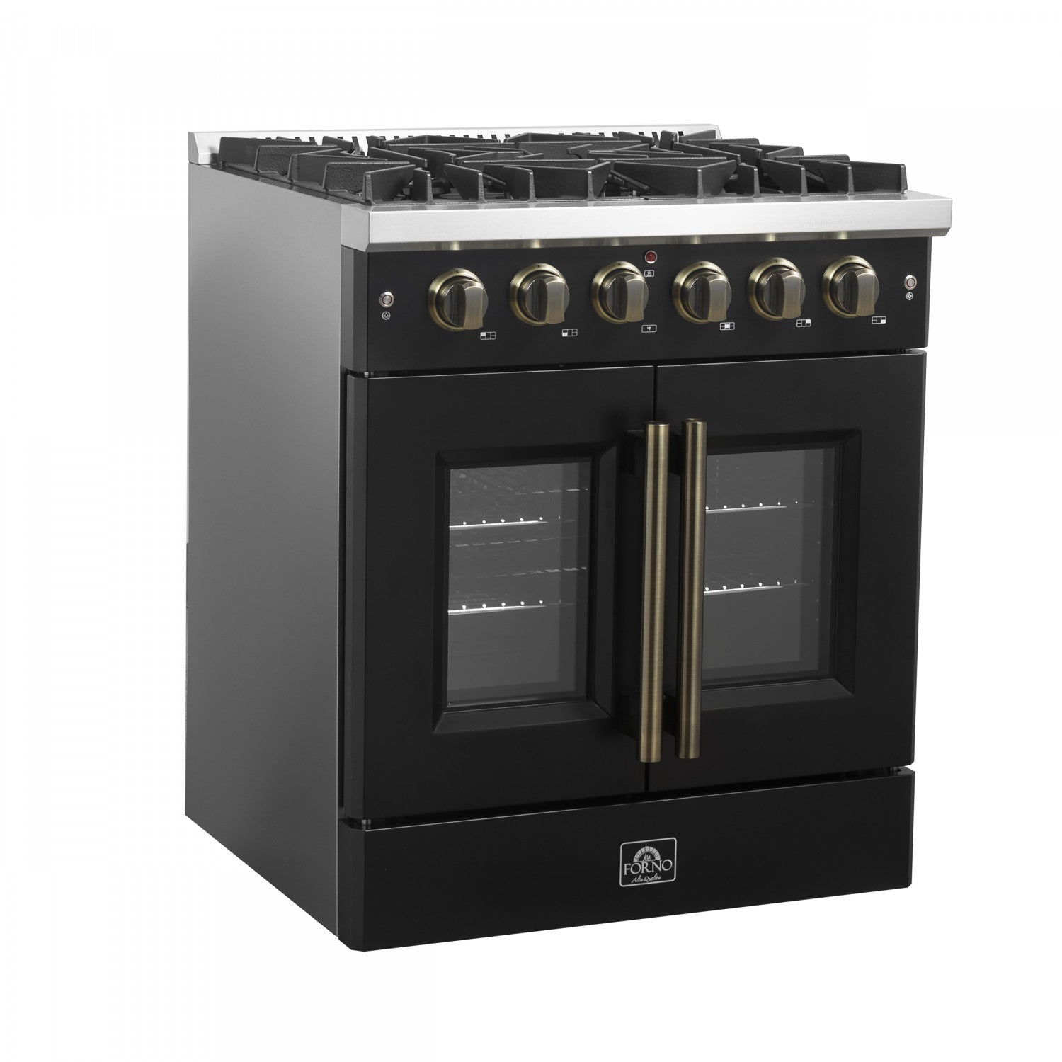 Forno Galiano 30" Black French Door Freestanding Gas Range (4.32 Cu. Ft.) - FFSGS6444-30BLK