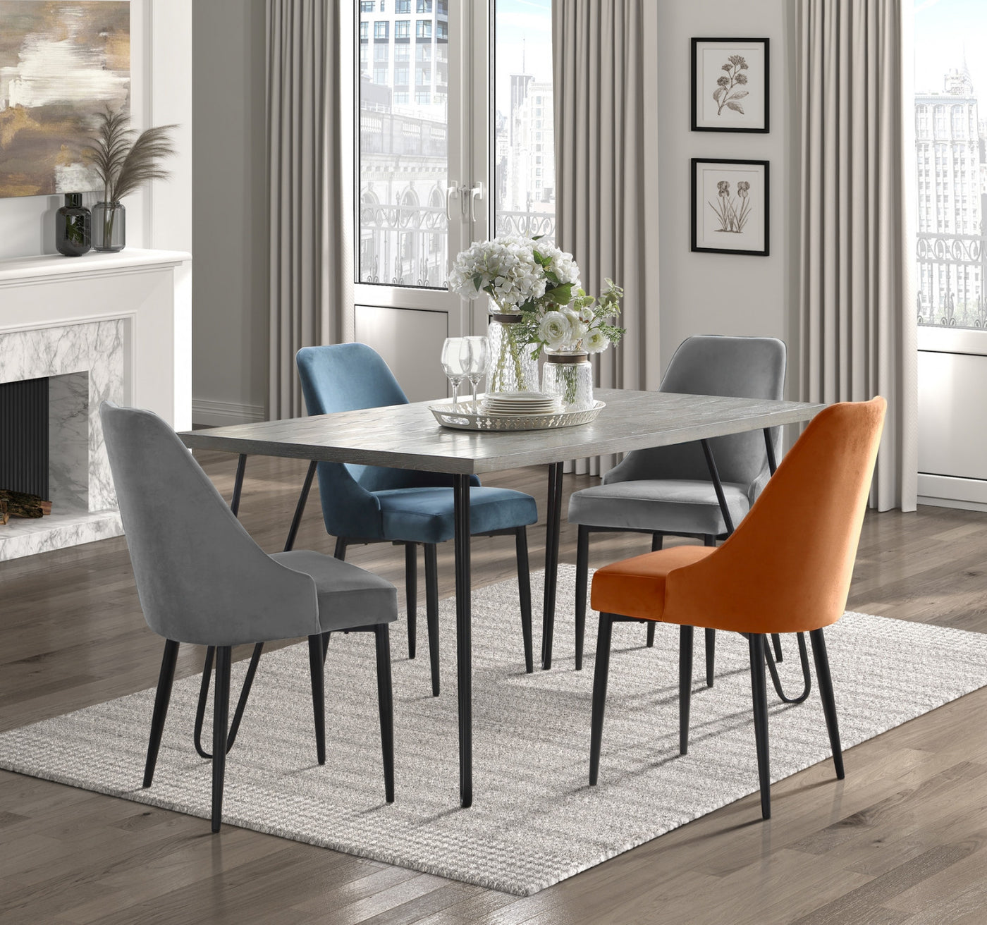 Eugenie Velvet Dining Chair - Blue - Set of Two