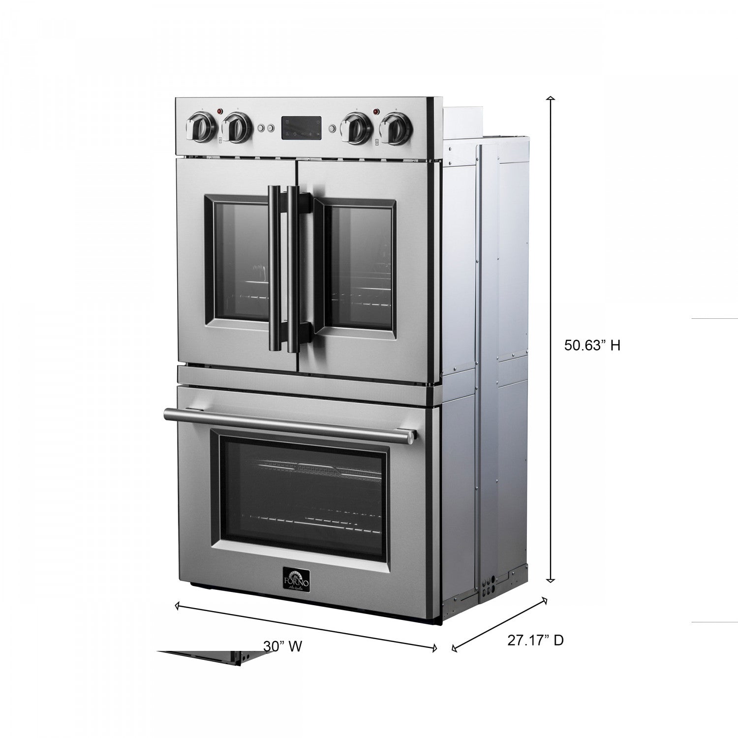 Forno Gallico Stainless Steel 30" French Door Double Wall Oven with Air Fry and Sous Vide (7.36 Cu. Ft.) - FBOEL1388-30