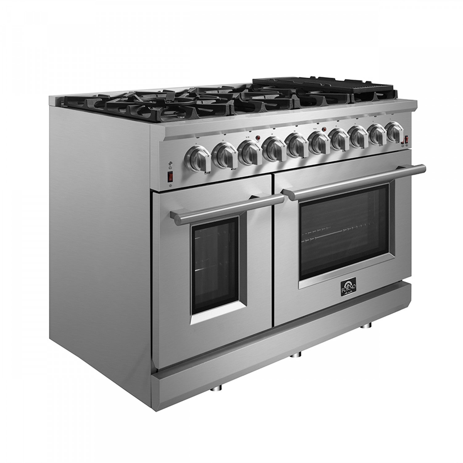 Forno Massimo 48" Stainless Steel Freestanding Double Oven Gas Range with Air Fry (6.58 Cu. Ft.) - FFSGS6239-48