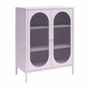 Luna Short 2-Door Metal Accent Cabinet with Fluted Glass - Lilac