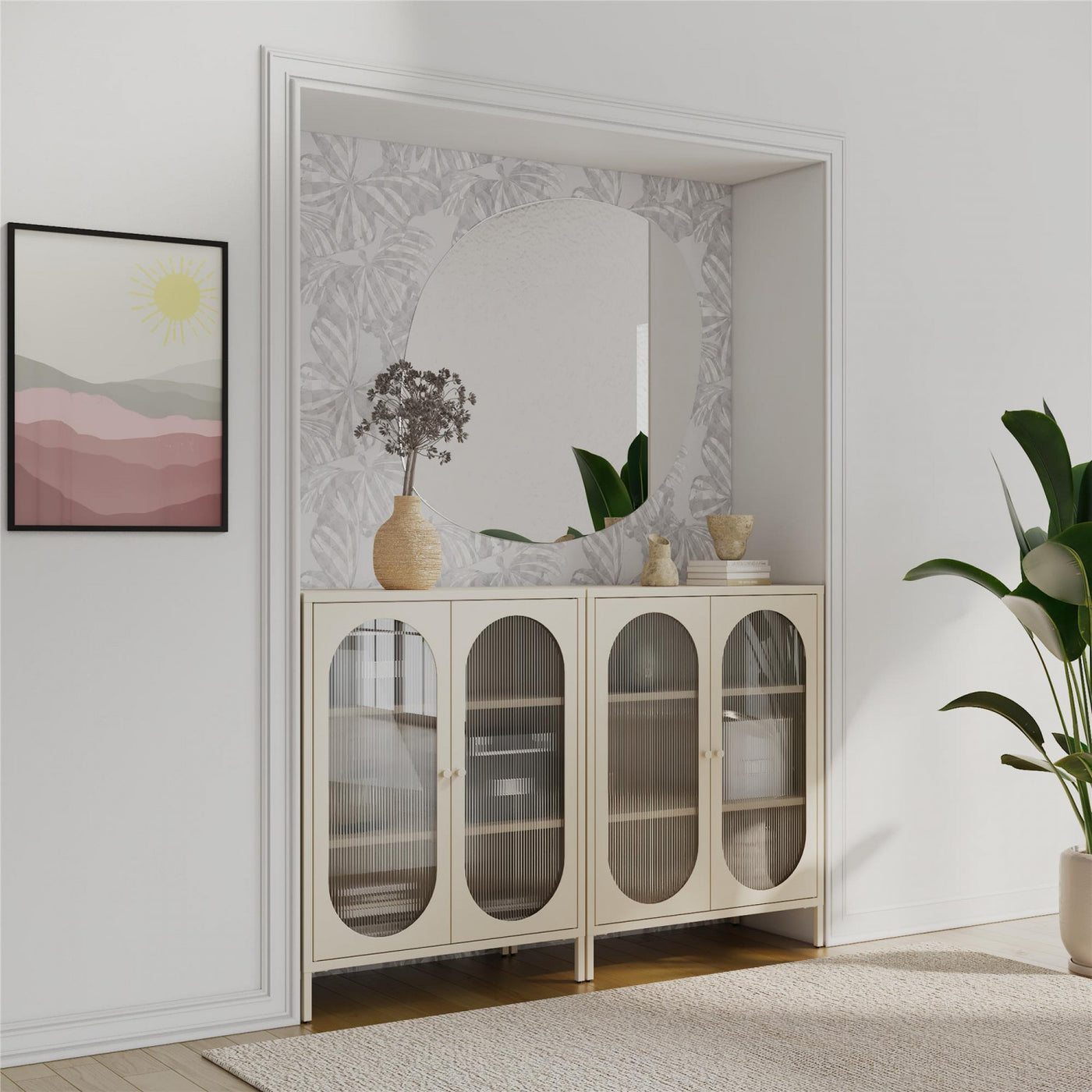 Luna Short 2-Door Metal Accent Cabinet with Fluted Glass - Parchment
