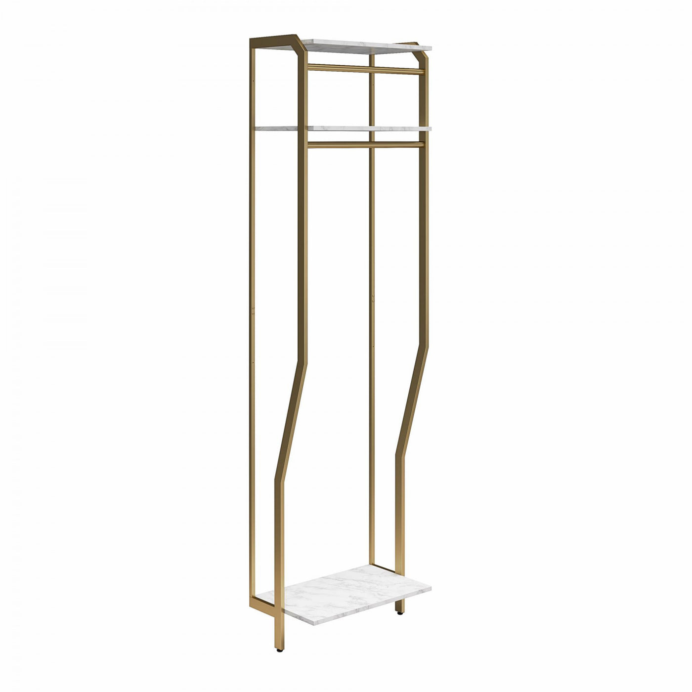 Gwyneth Closet with Hanging Rods - White Faux Marble/Golden Bronze