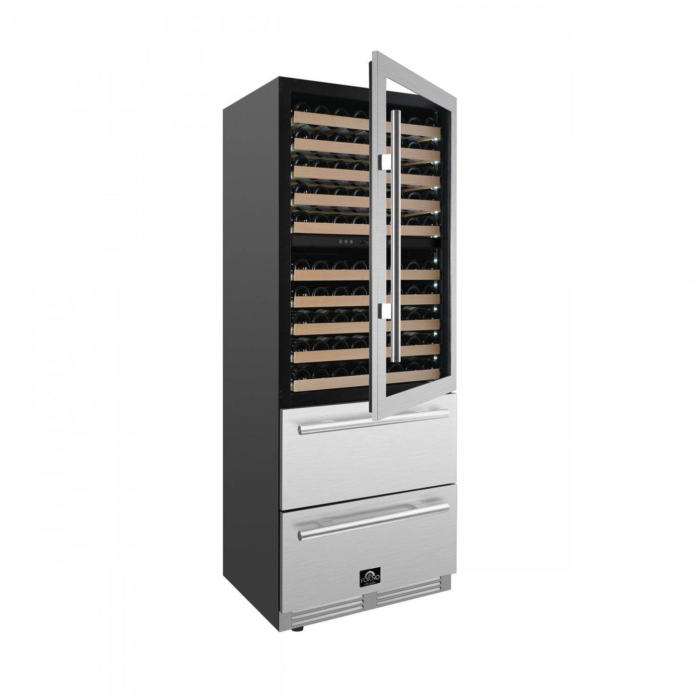 Forno Celano 30" Stainless Steel 150 Bottle Dual Zone Wine Cellar with Two Beverage Drawers (21.3 Cu. Ft.) - FWCDR6697-30S