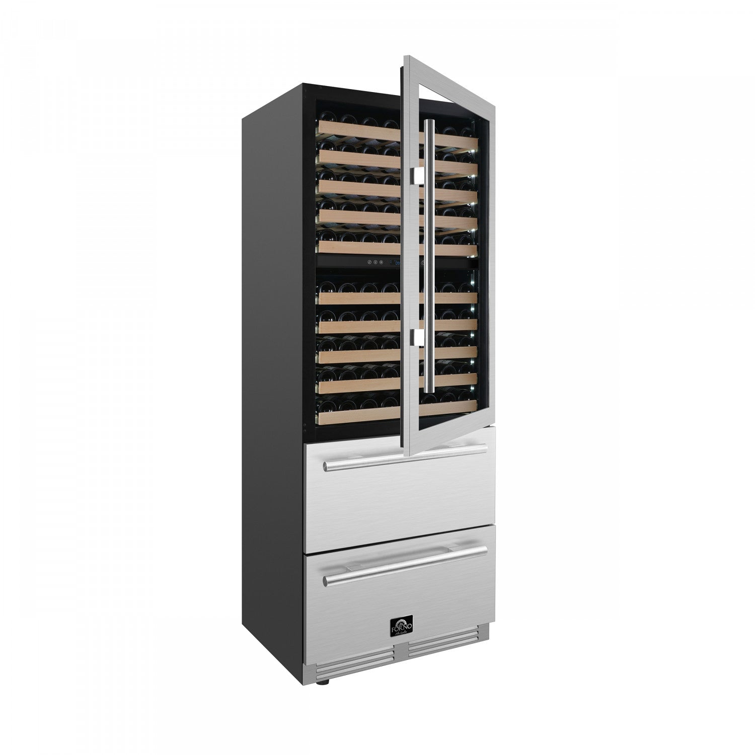 Forno Celano 30" 21.3 Cu.Ft. Stainless Steel 150 Bottle Dual Zone Wine Cellar with Two Beverage Drawers - FWCDR6697-30S