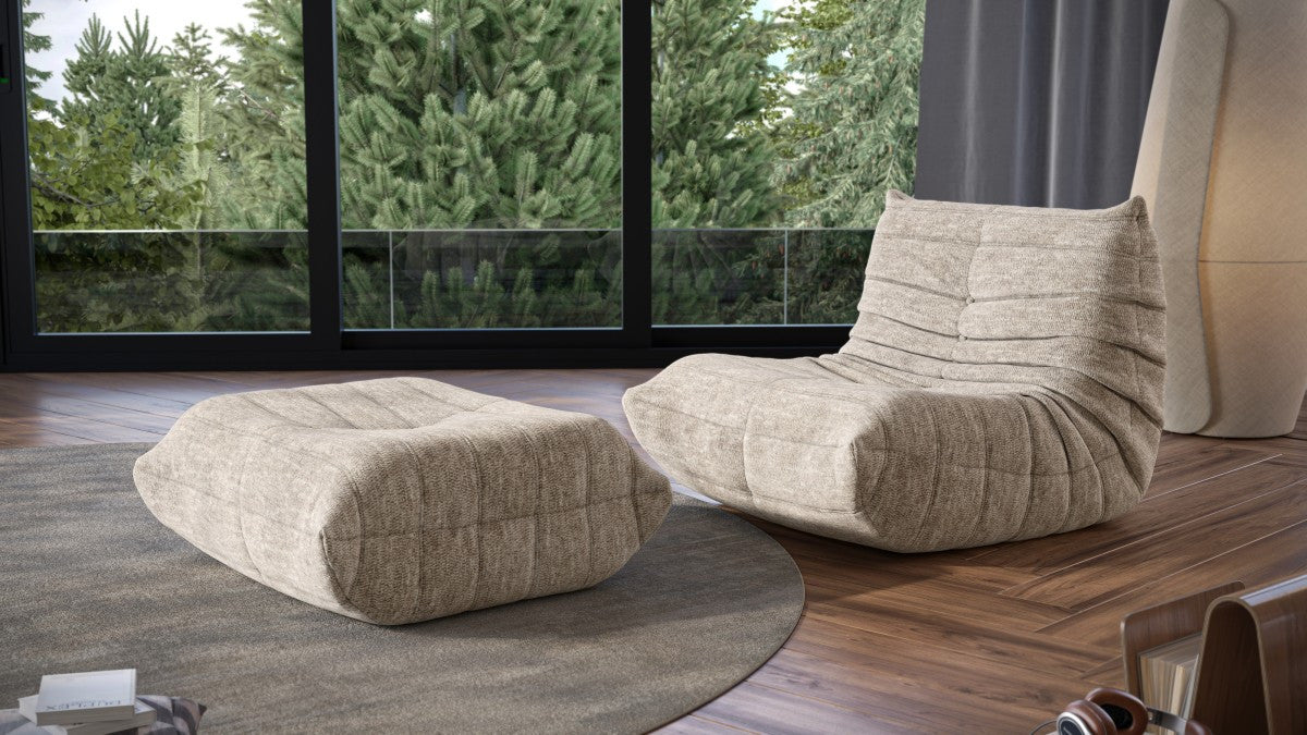 Dontae All Foam Armless Chair and Ottoman - Beige