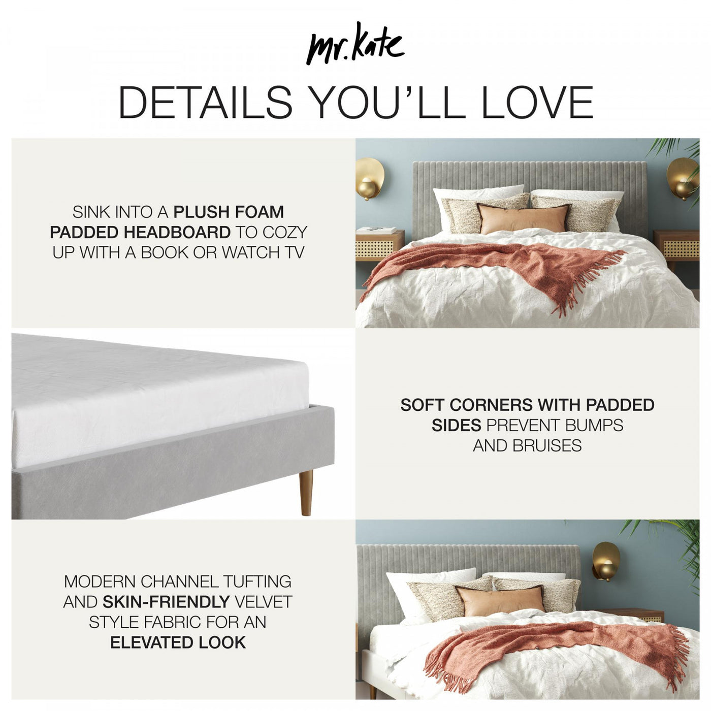 Daphne Upholstered Queen Bed - Light Gray Velvet