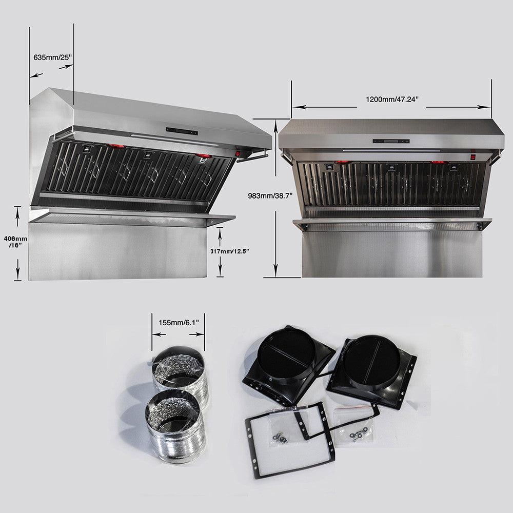 Forno Savona Stainless Steel 48" 1200 CFM Wall Mounted Range Hood - FRHWM5029-48