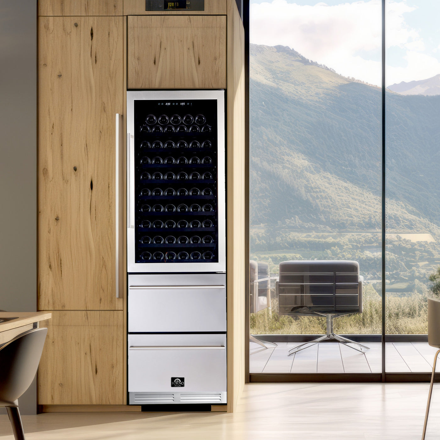 Forno Azienda 24" Stainless Steel 108 Bottle Dual Zone Wine Cooler with Two Refrigerated Drawers - FWCDR6628-24S