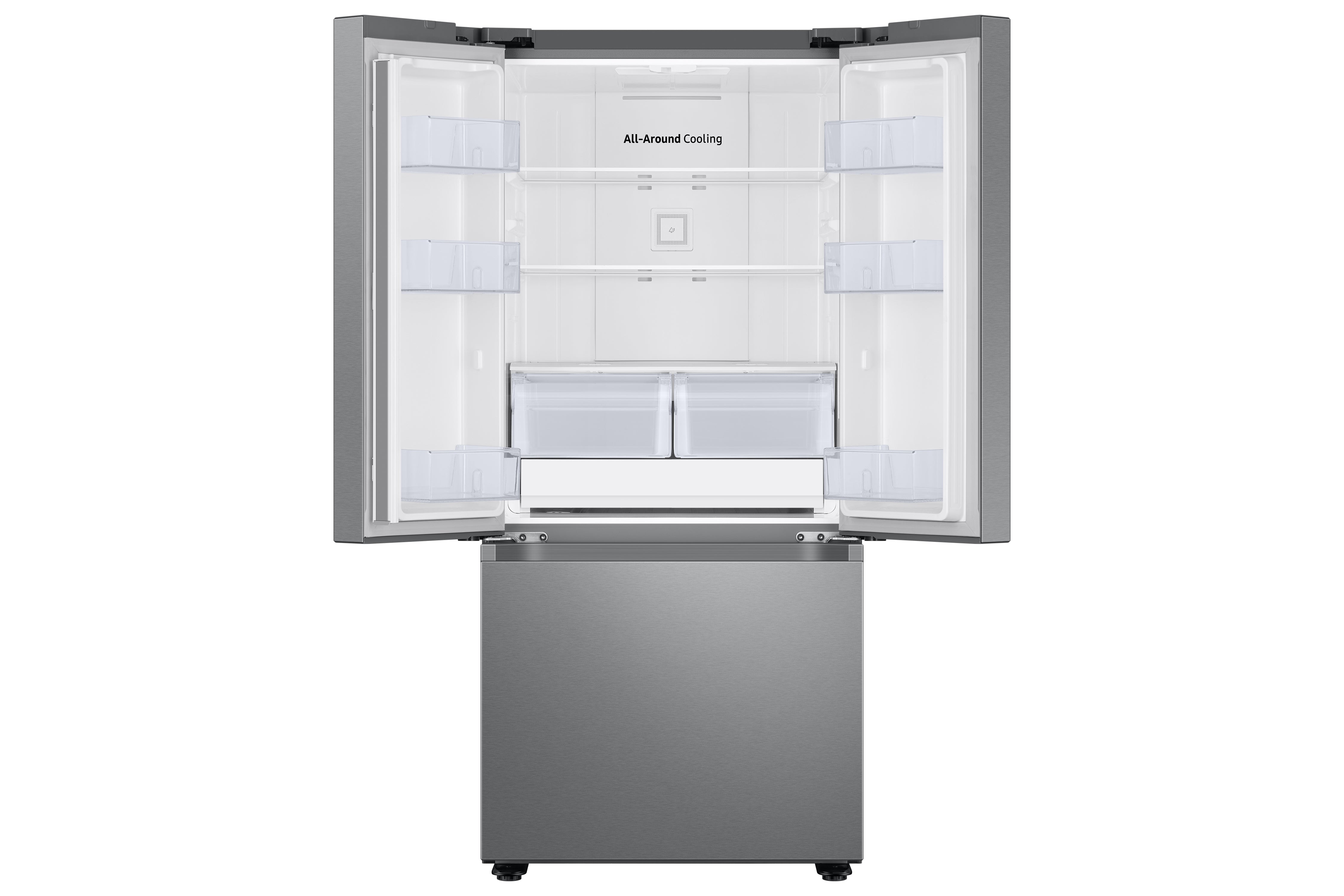 Samsung Fingerprint Resistant Stainless Kitchen Package with French Door Refrigerator, Electric Range & Built-In Dishwasher