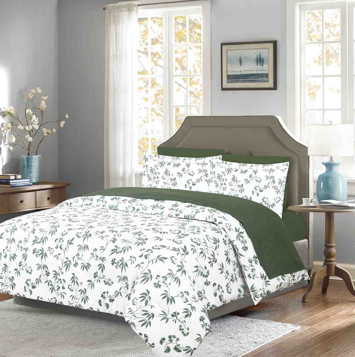 Cotton House 7-Piece Queen Comforter Set - Emerald Floral