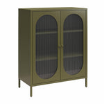 Luna Short 2-Door Metal Accent Cabinet with Fluted Glass - Olive Green