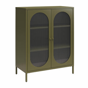 Luna Short 2-Door Metal Accent Cabinet with Fluted Glass - Olive Green