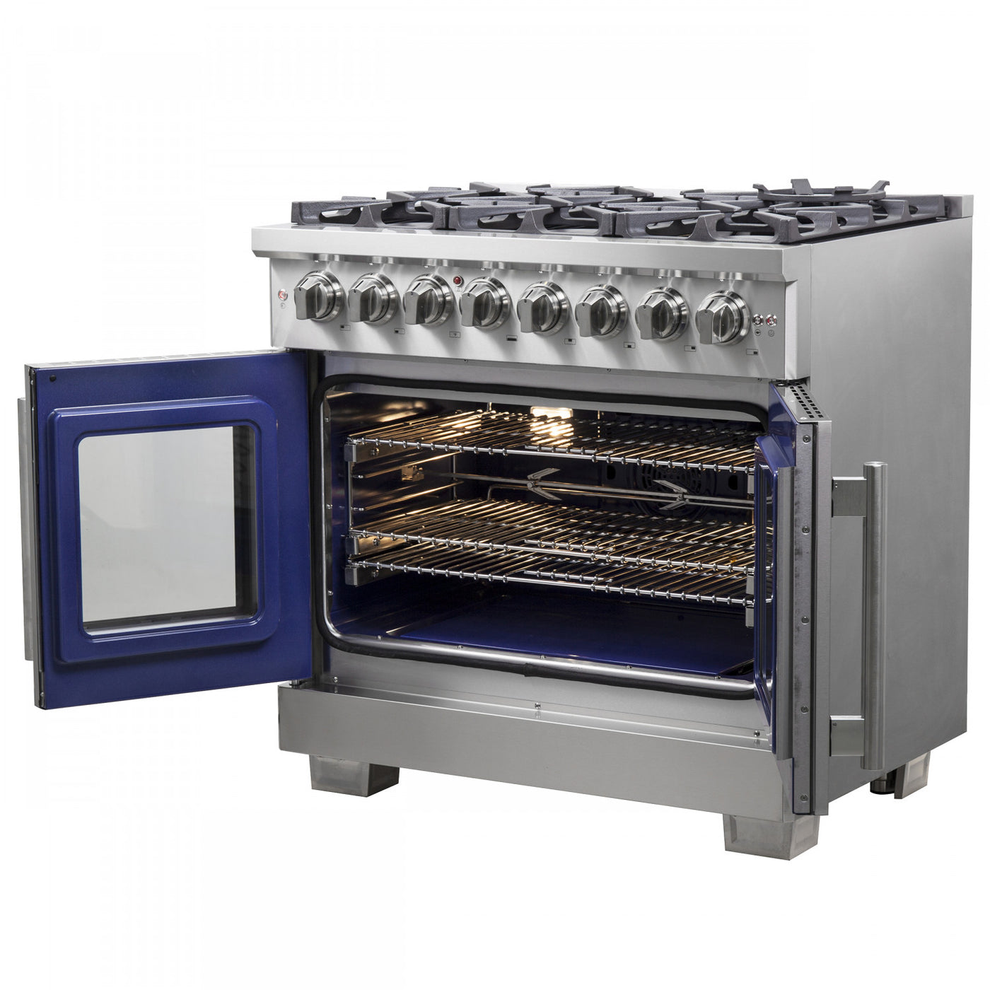 Forno Capriasca 36" Stainless Steel French Door Dual Fuel Range With True Convection (5.36 Cu. Ft.) - FFSGS6387-36