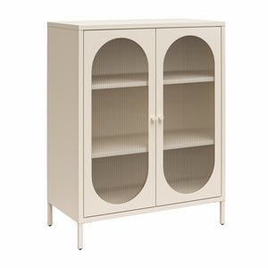 Luna Short 2-Door Metal Accent Cabinet with Fluted Glass - Parchment