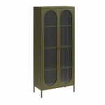 Luna Tall 2-Door Accent Cabinet with Fluted Glass - Olive Green