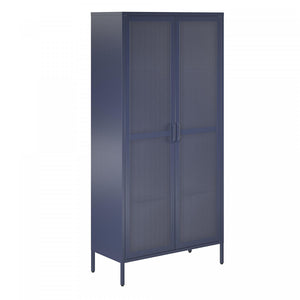 Channing Tall 2 Door Storage Cabinet with Mesh Metal - Navy