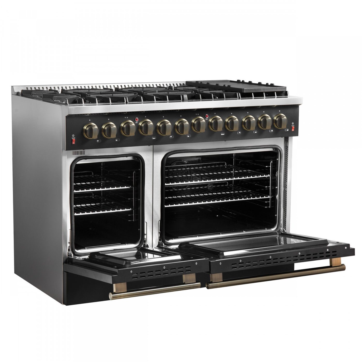 Forno Galiano 48" Black Freestanding Dual Fuel Double Oven Range (6.58 Cu. Ft.) - FFSGS6156-48BLK