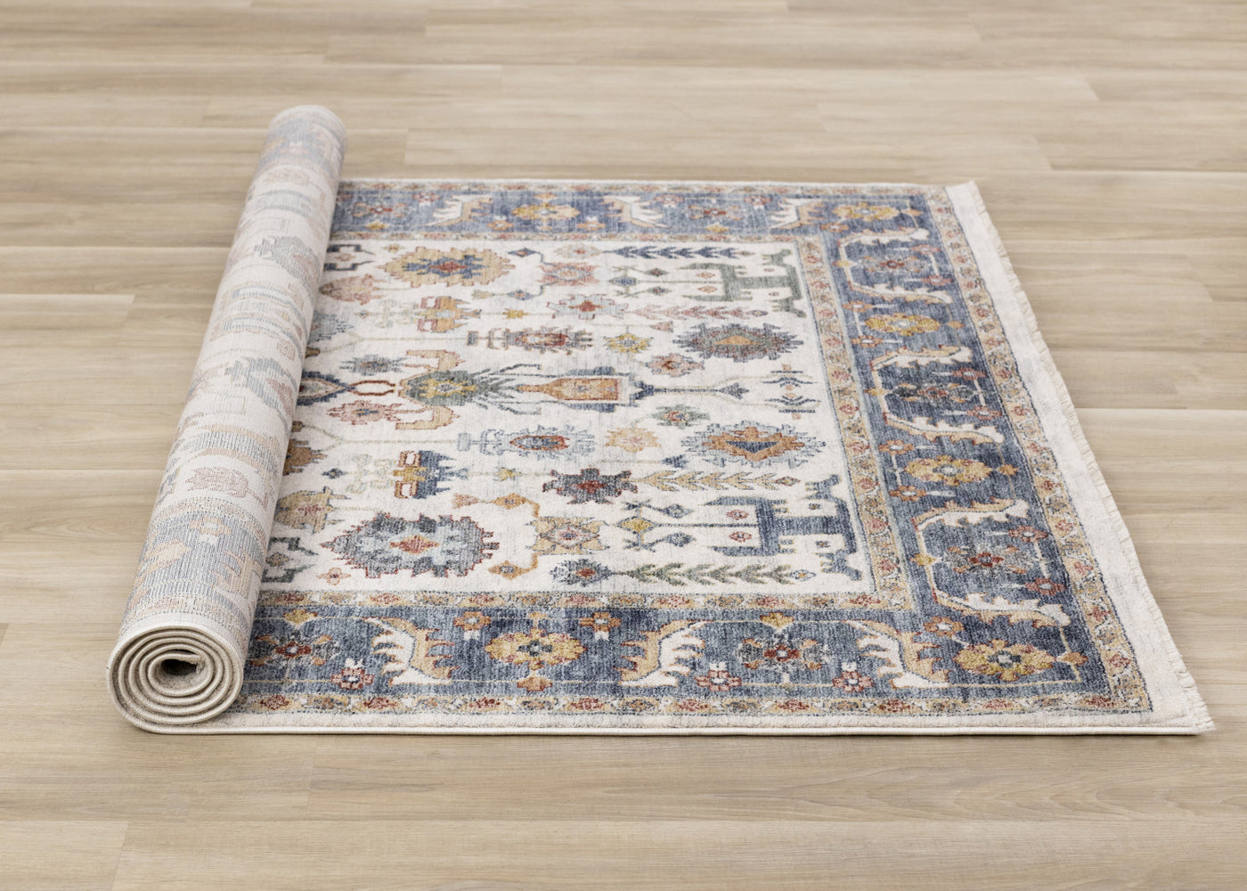 Macie Traditional Border Area Rug - Cream Blue - 5' X 8'