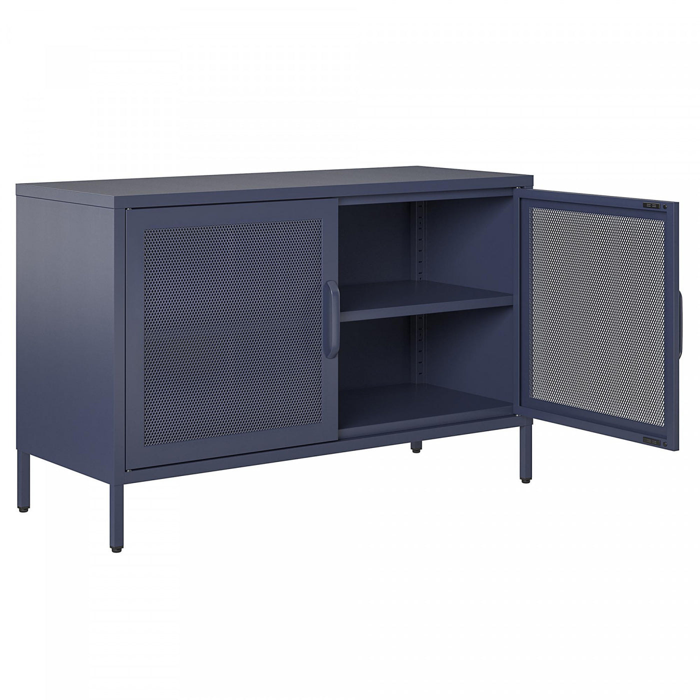 Channing Wide 2 Door Storage Cabinet with Mesh Metal - Navy
