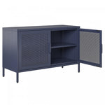 Channing Wide 2 Door Storage Cabinet with Mesh Metal - Navy