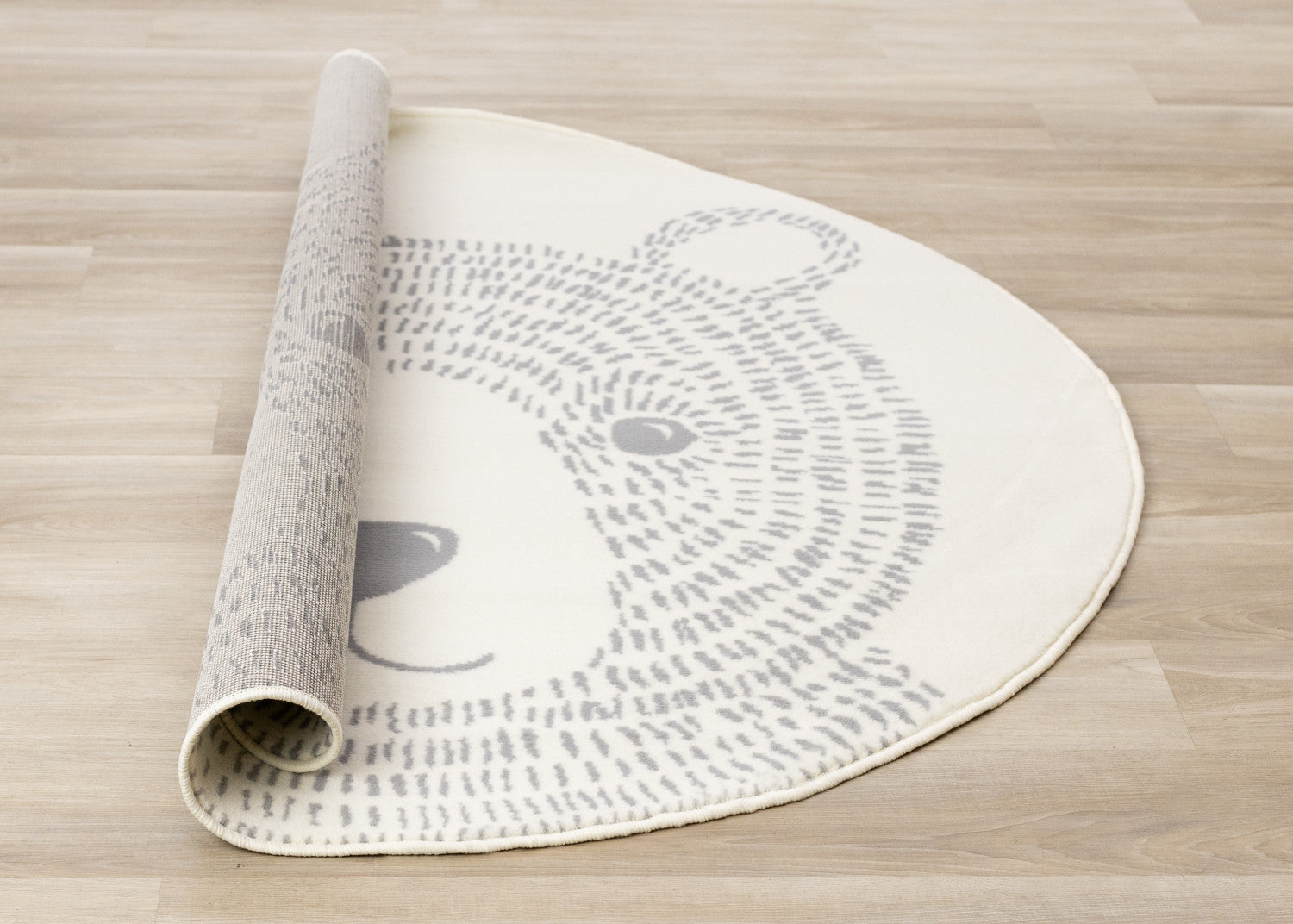 Kids Teddy Bear Area Rug - Cream Grey - 5' X 5' Round