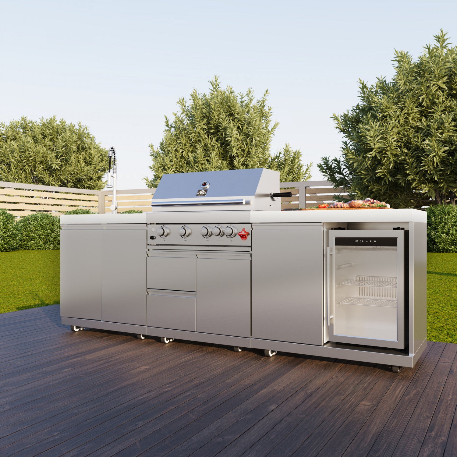 Forno Bulnes White Countertop Outdoor Kitchen with 30" 60,000 BTU BBQ and Beverage Centre - FODKT2506WHT
