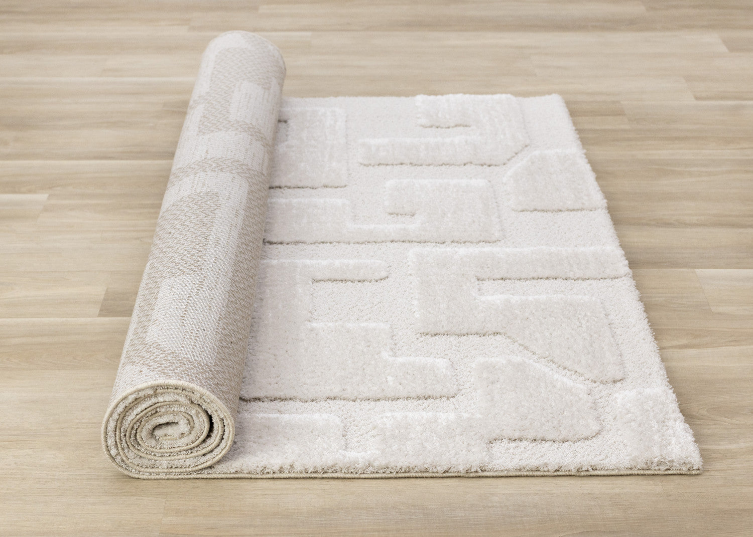 Luxury Plush Textured Shapes Area Rug - Cream - 5' X 8'