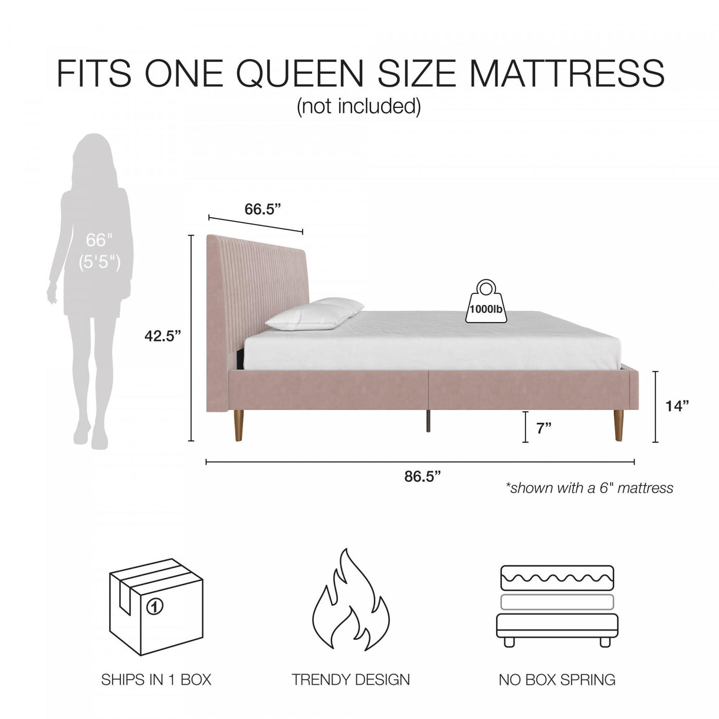 Daphne Upholstered Queen Bed - Blush Velvet