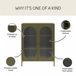 Luna Short 2-Door Metal Accent Cabinet with Fluted Glass - Olive Green
